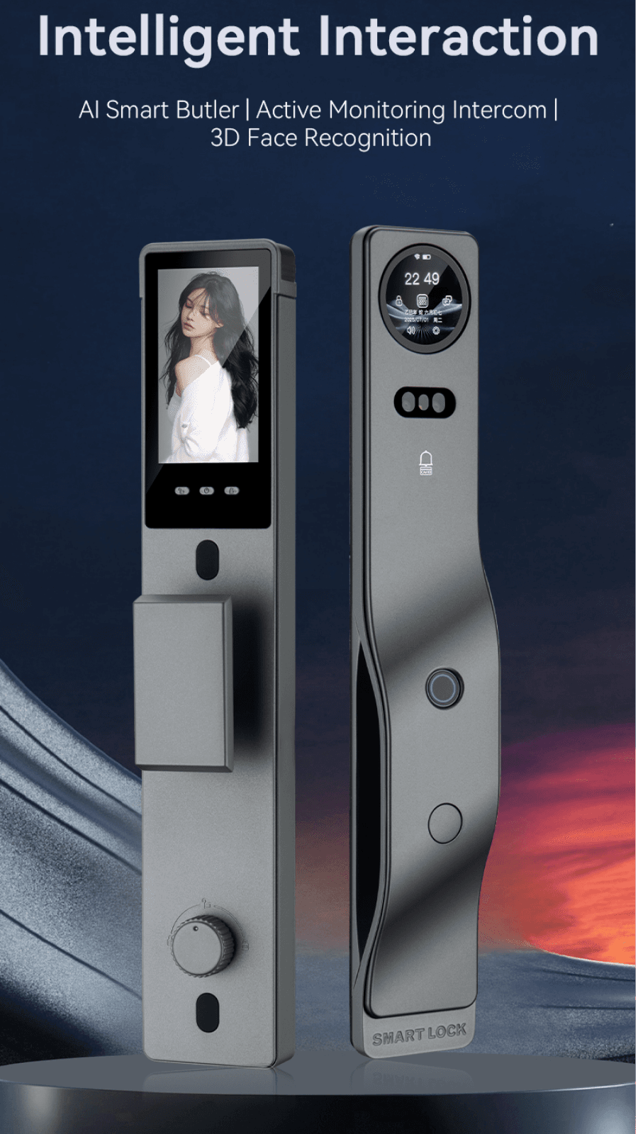 Lockery smart lock product render with 3D face recognition